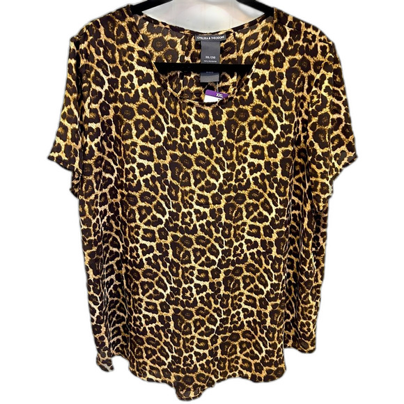Chelsea & Theodore Leopard Print Blouse - Size 2X - Picture 1 of 5